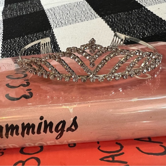 Tiara, Silver Color Metal Crown with Rhinestone Accents main image 6